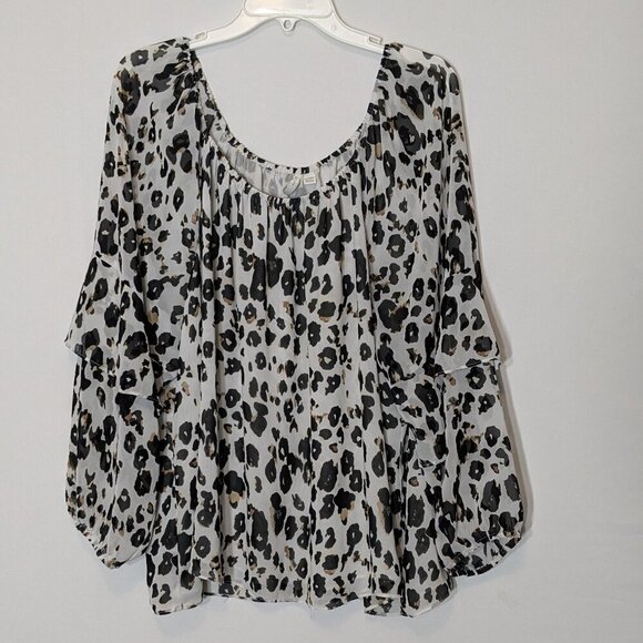 Cato Tops - CATO EST 1946 White/Black Animal Print Lined Chiffon Peasant Top; Size 22/24W